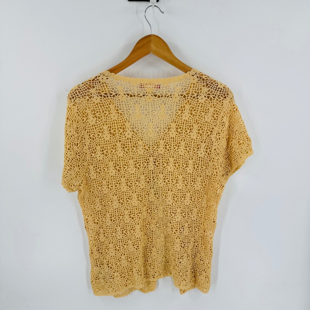 Vintage Crochet Mercerized Cotton Cardigan Size L Boho Grandma Spring Coastal - Picture 2 of 6